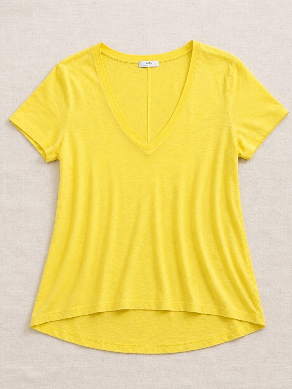 Zara Collection Yellow V-Neck High Low Tee Women's Medium Lightweight Top